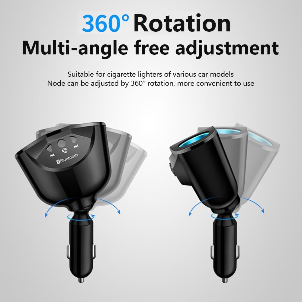 12-24V Car Cigarette Lighter Splitter, Bluetooth5.0 Adapter for Car [Voltage Detection], 2-Socket Cigarette Lighter