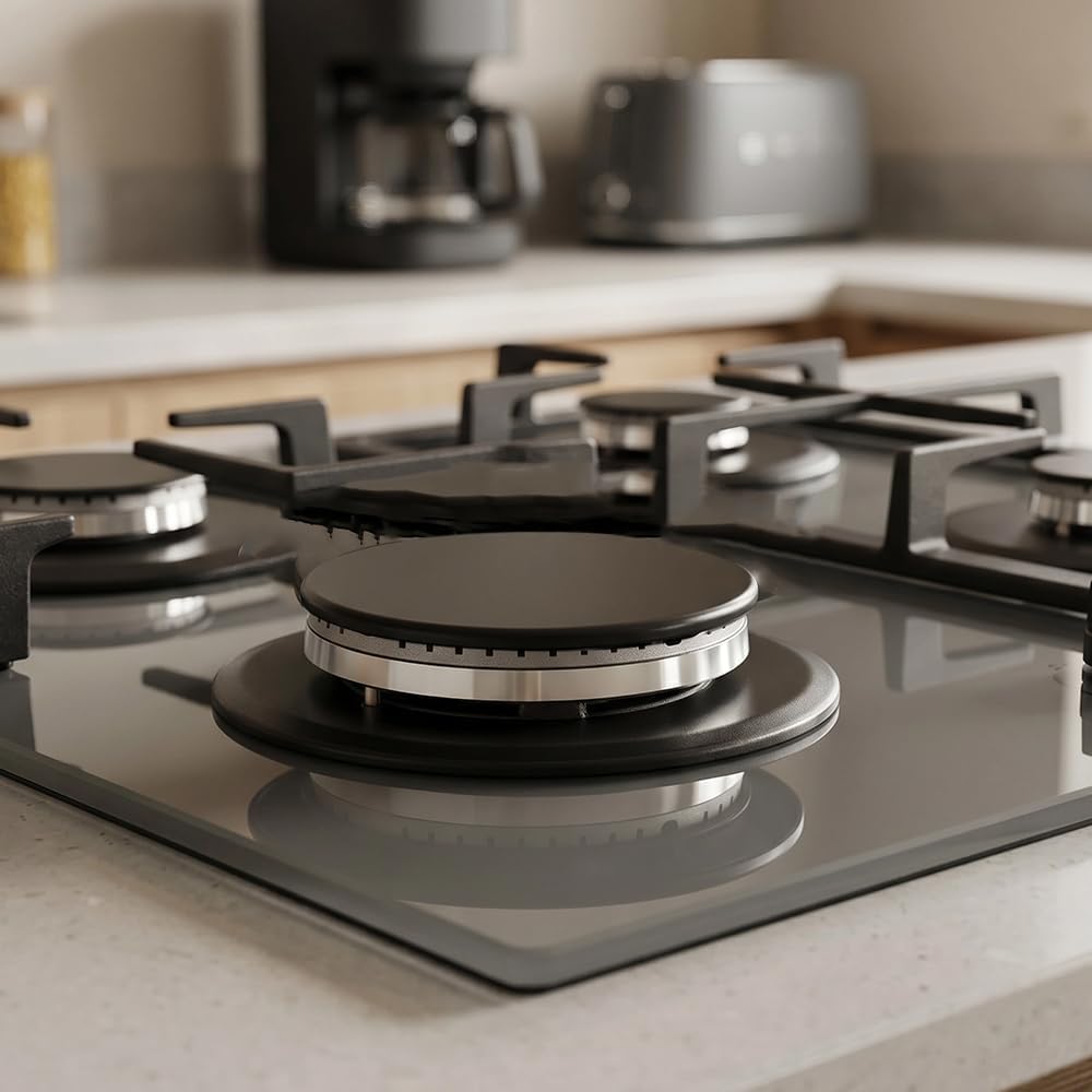 1 Pack Gas Stove Burner Cap Set, 3.93"(100mm) Flat Metal Cooker Hat Replacement Kit, Compatible with SABAF Stoves, Oven Burner Cover, Black Flat