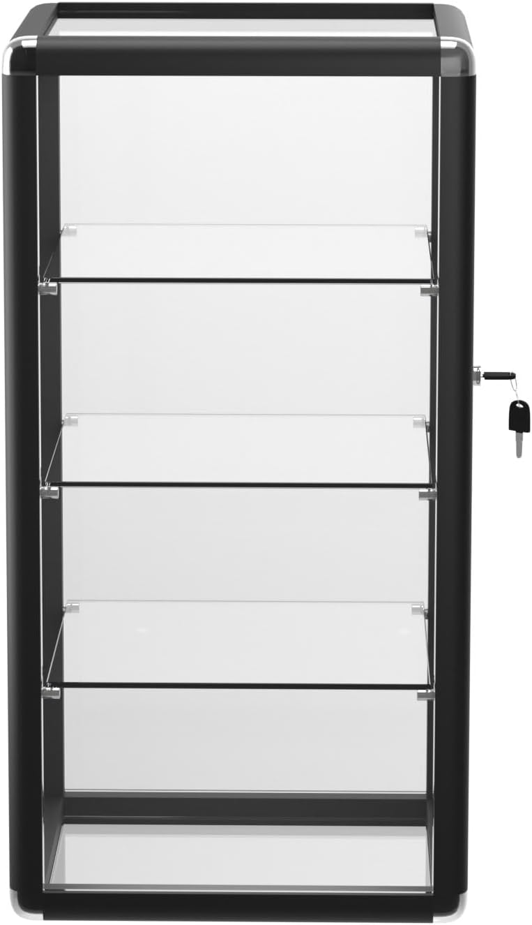 14" W x 27" H x 12" D Black Aluminum Frame Tempered Glass Countertop Display Case - Durable and Clear Tabletop