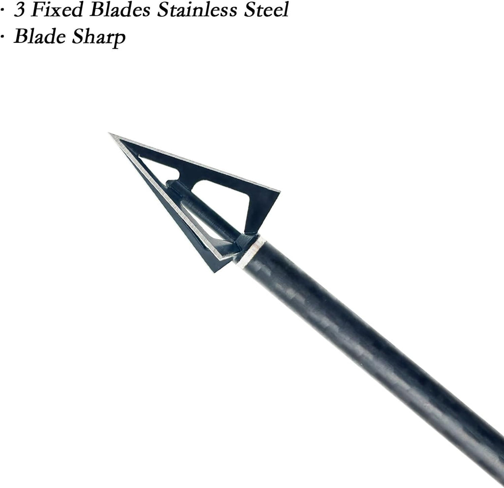 Hunting Broadheads 12PK 100 Grain 3 Blades Screw-in Arrow Tips, Compatible with Compound Bow, Recurve Bow & Crossbow