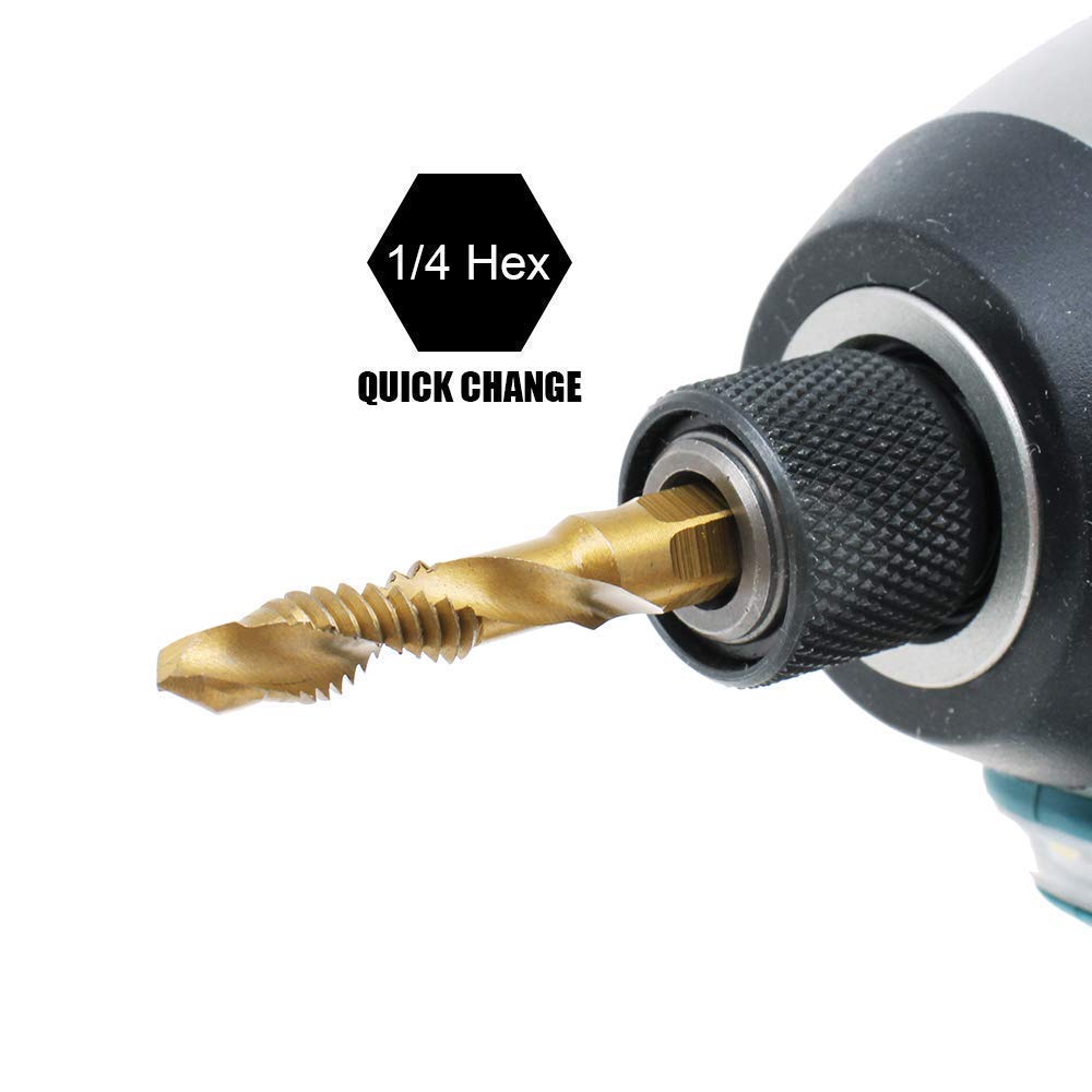 6 Pack Titanium Drill Tap Bit Set, SAE Combination Tap Bits