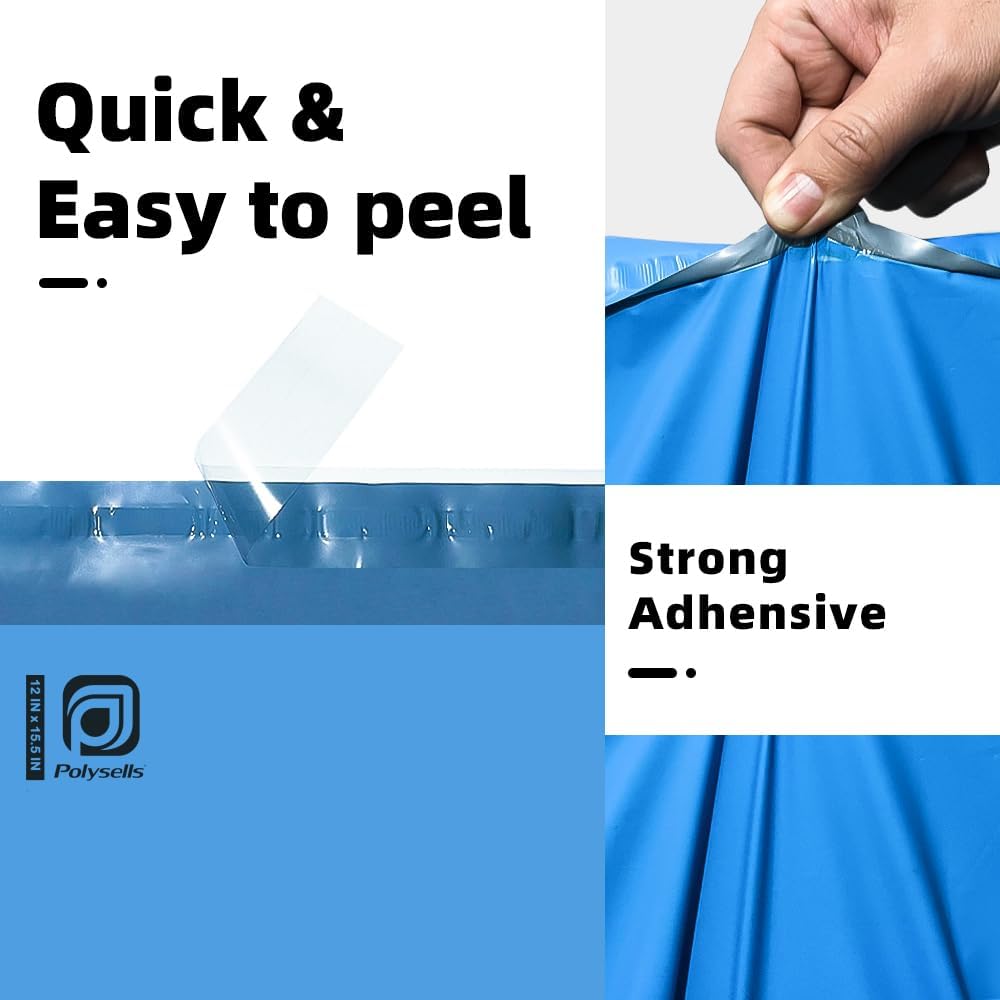 500 pcs 12x15.5 Inches Blue Poly Mailers Shipping Envelopes, Strong Adhesive Sealing, Waterproof, and Tear-resistant