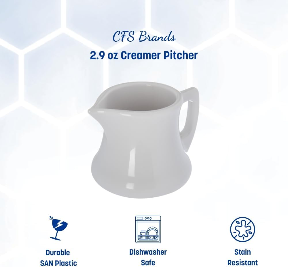 Creamer Pitcher for Restaurant and Kitchen, Plastic, 3 Ounces, White