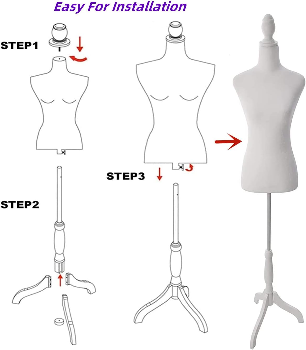 Female Dress Form Mannequin Torso with Wooden Tripod Stand 55-67 Inch Height Adjustable Mannequin Body for Sewing