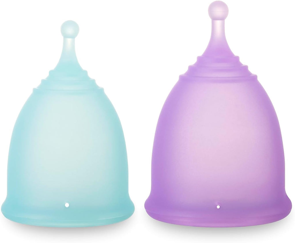 Reusable Menstrual Cup (Small & Large Size) Set of 2, Soft Silicone, Low or High Cervix, Safe Period Cup, Heavy &