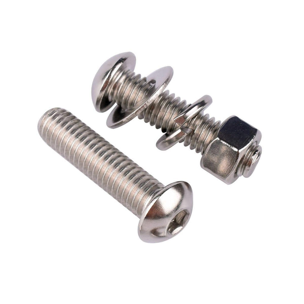 8 Sets 3/8-16 x 1-1/2" Button Head Socket Cap Bolts Screws, Hex Nuts, Flat & Lock Washers, 304 Stainless Steel 18-8 Fully Machine Thread, Silver