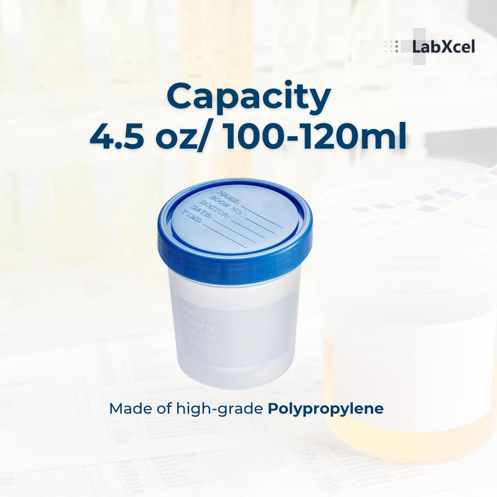 Polypropylene Clear Specimen Containers with Screw Cap – 4.5oz (120mL) Sample Collection Cups for Urine, Stool &