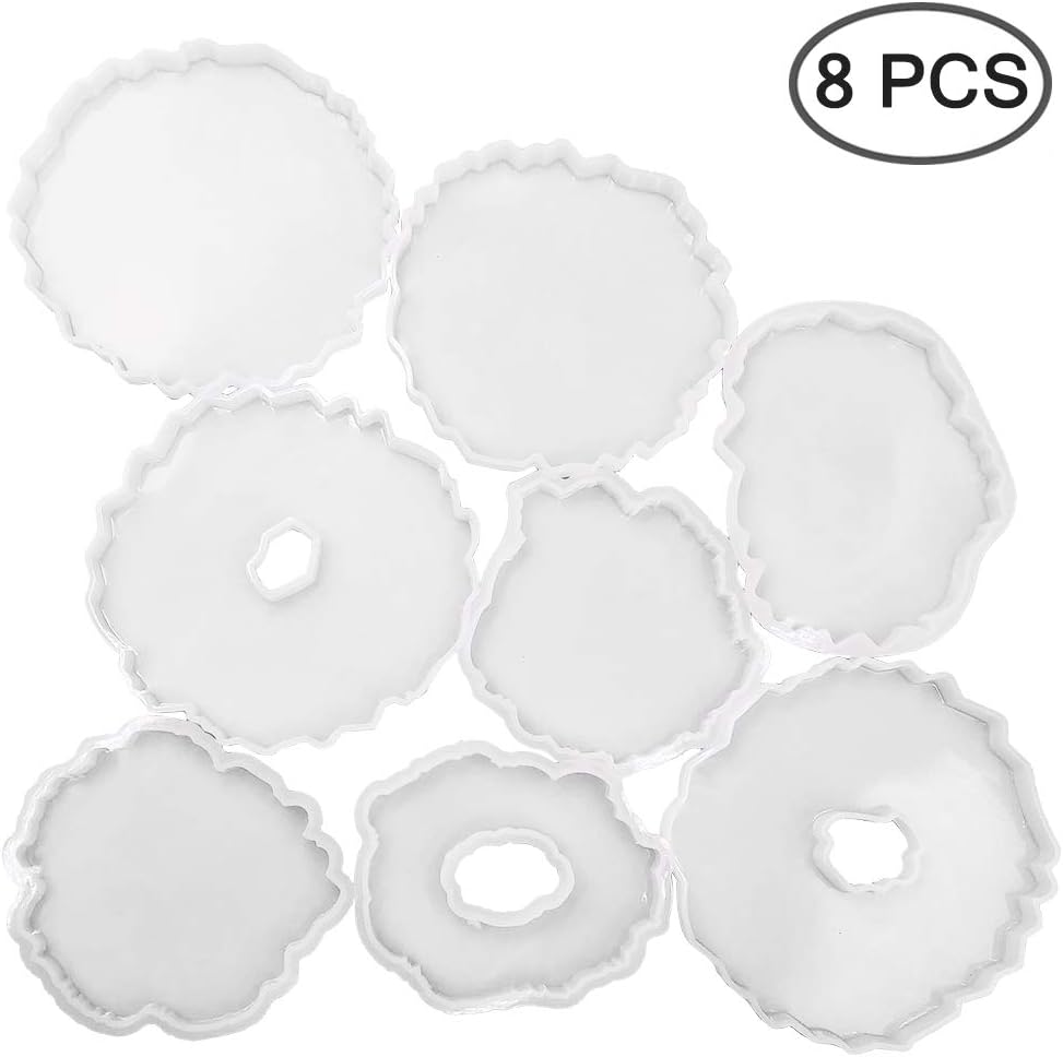 8Pcs Coaster Silicone Epoxy Resin Molds, Irregular Geode Coaster Resin Molds for DIY Crafts, Home Decoration, Making