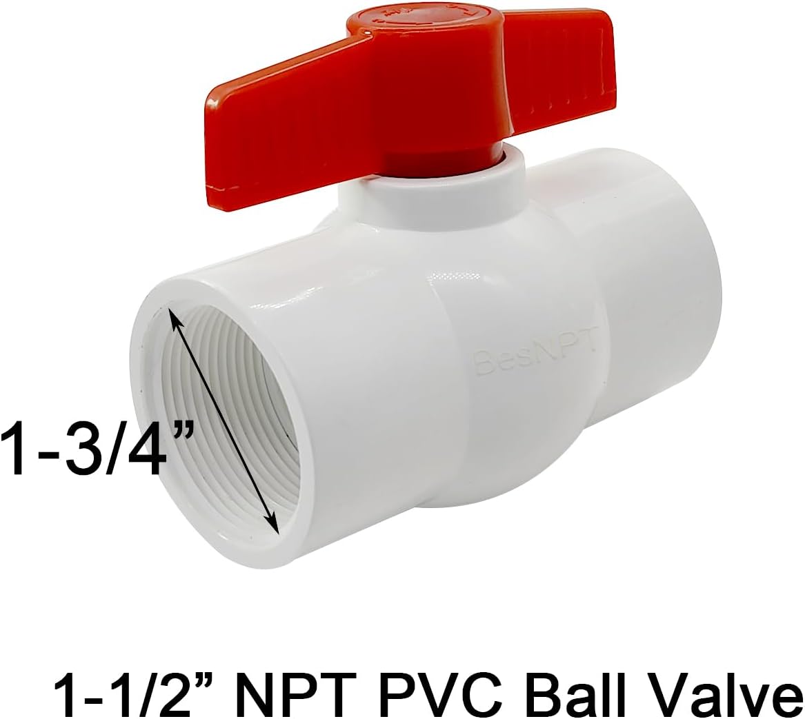 2 Pcs PVC Ball Valves 1-1/2" FNPT Shut Off Ball Valve with T-handle