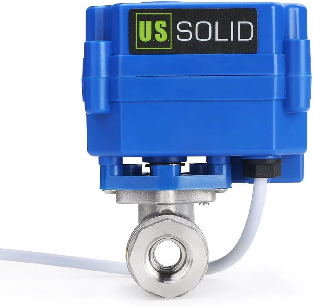 U.S. Solid 1/4 in Motorized Ball Valve, NSF Certified 304 Stainless Steel Electric Valve, Normally Closed, 9-24V AC/DC, 2-Wire Auto Return, Full Port