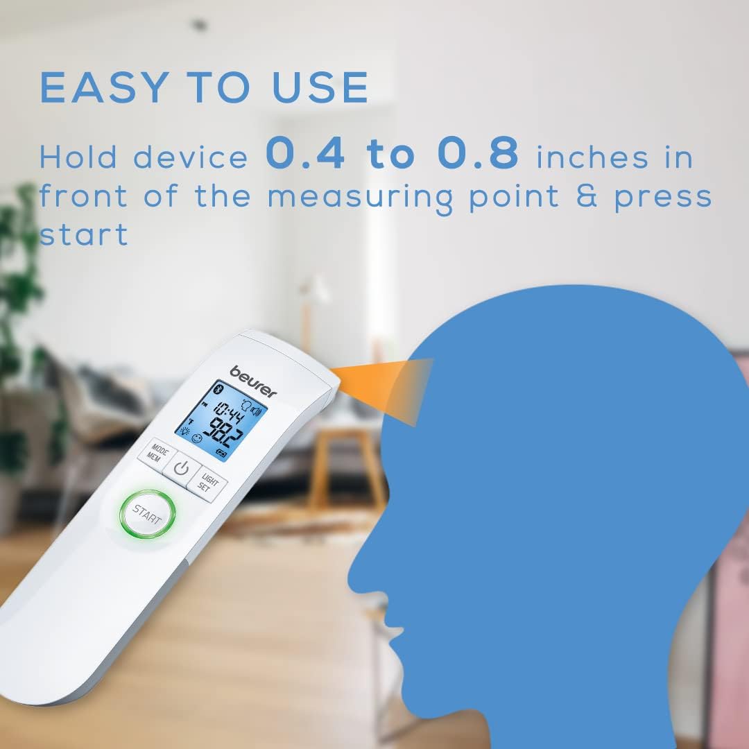 Bluetooth Non-Contact Thermometer, Forehead, Object, Room Temperature, High Accuracy, XL Blue Illuminated Display, 60