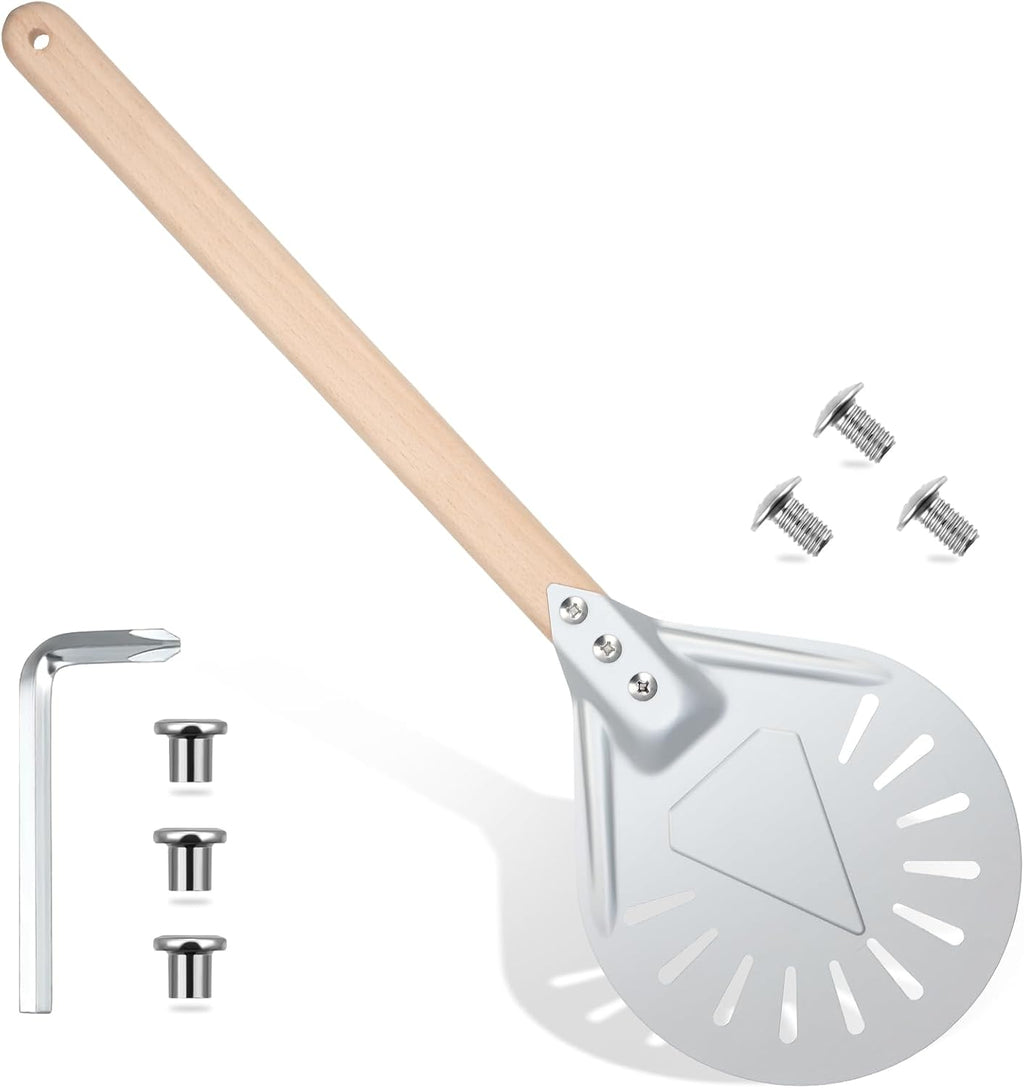 Pizza Turning Peel Round Metal Aluminum Perforated Pizza Turner, 7 Inch