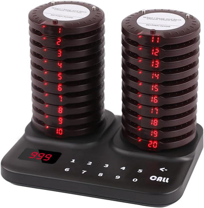 Restaurant Pager System Wireless 20 Coaster Beeper Guest Customer Queue Buzzer for Food Truck Church Nursery Clinic