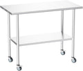 NSF Stainless Steel Prep Table 24X48 inch, Flat Top & Casters