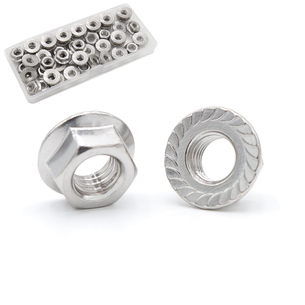 1/4-20 Flange Nut, 50 Pcs, 304 Stainless Steel Hex Serrated Flange Lock Nut