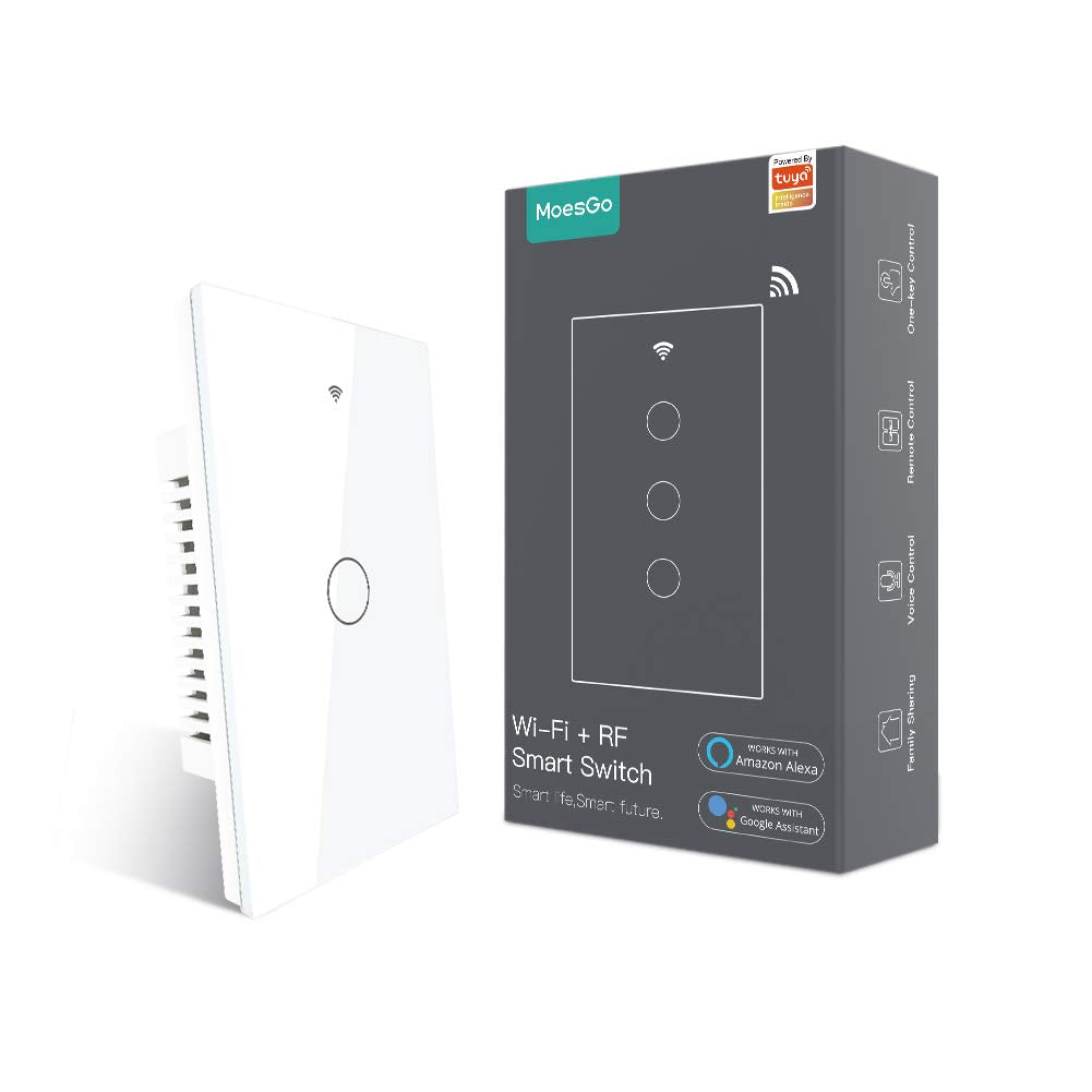 MoesGo WiFi RF433 Smart Touch Light Switch, No Neutral Wire, White 1 Gang