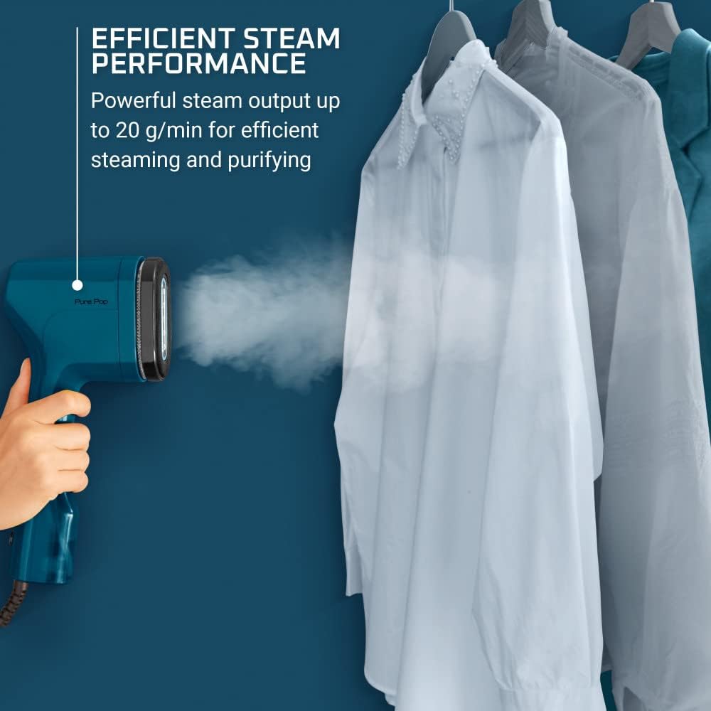 PurePop Handheld Steamer for Clothes 1.5 Lbs 15 Second Heatup, 2.3 Oz Capacity 1150 Watts Portable, Ironing, Fabric