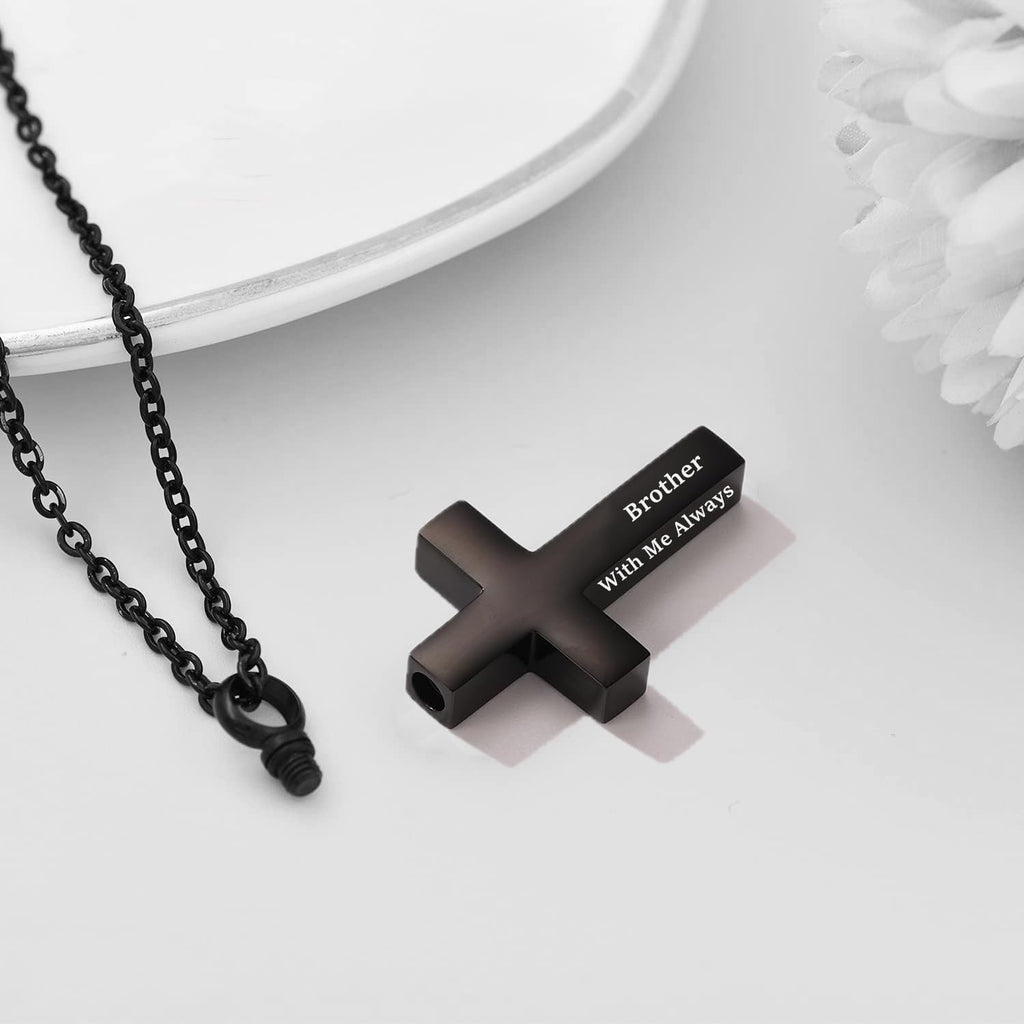 Cremation Jewelry Black Cross Urn Necklaces for Ashes for Women Men Human Ashes with Me Always Memorial Keepsake Pendant