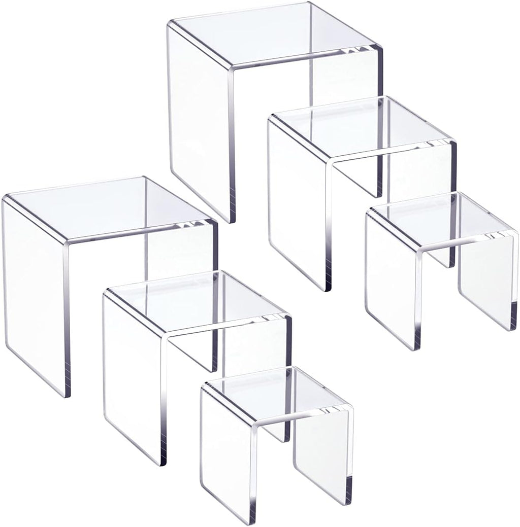 Clear Acrylic Display Risers 2 Sets | 3-Tier Risers Stands Showcase for Amiibo Funko Pop Figures, Dessert