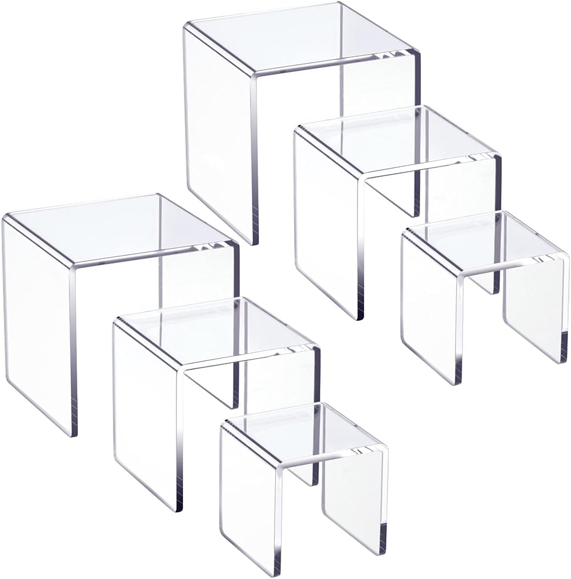 Clear Acrylic Display Risers 2 Sets | 3-Tier Risers Stands Showcase for Amiibo Funko Pop Figures, Dessert