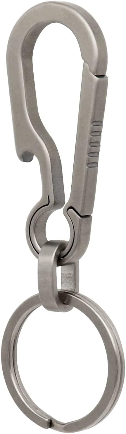 Titanium Key Carabiner Keychain Clip with Titanium Key Ring | Heavy Duty Key Chain Clip, Ultra-Light, Quick Release
