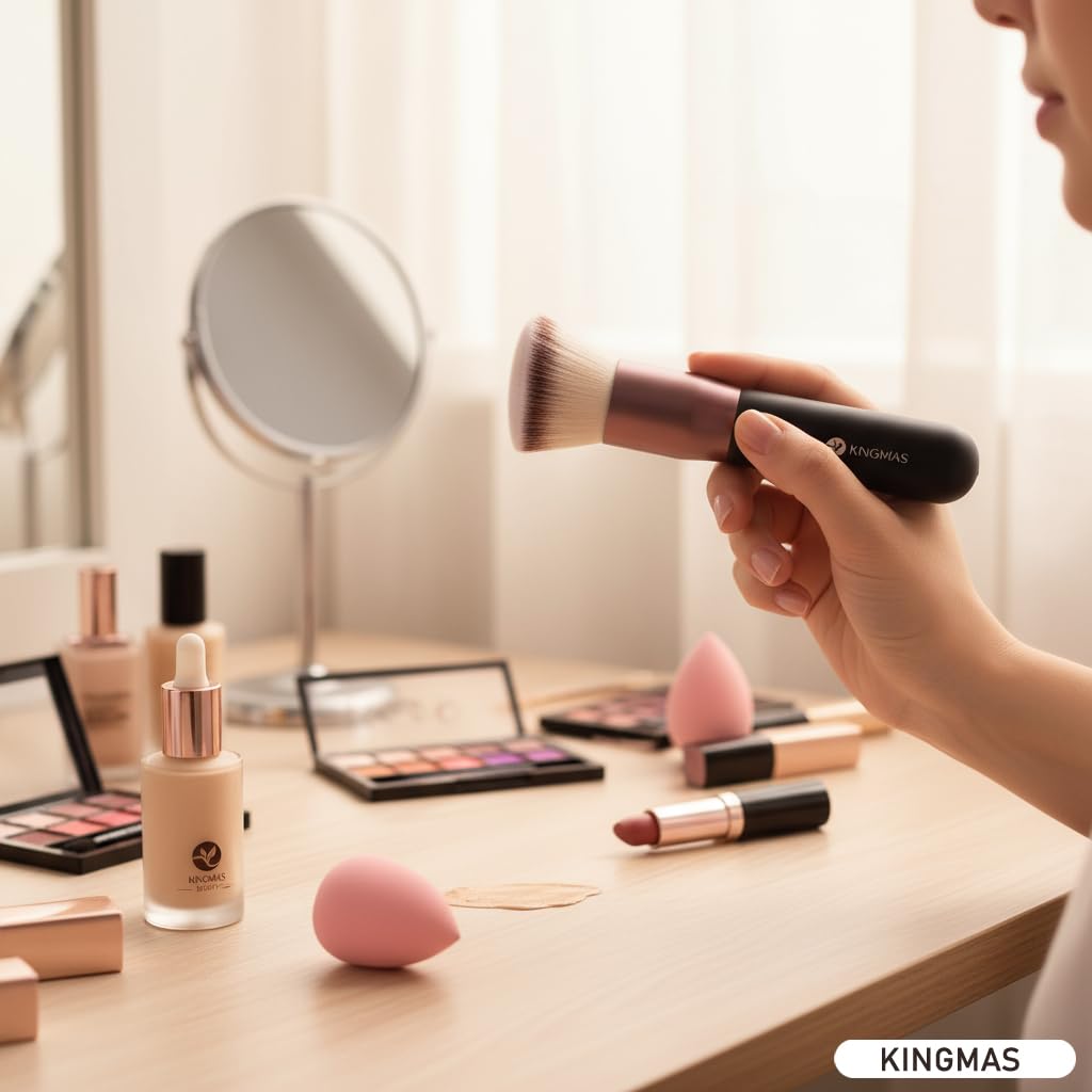 Angled Top Foundation Brush, Premium Kabuki Makeup Brush for Liquid, Blending, Cream, Powder,Blush Buffing Stippling