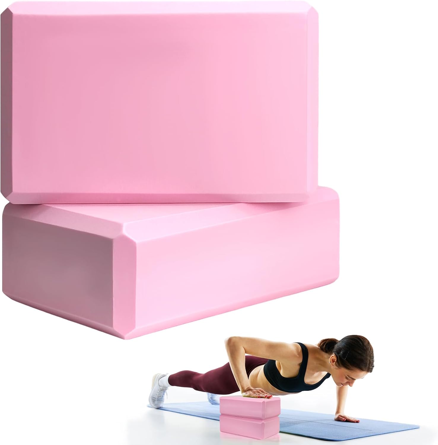 2 Pcs Yoga Blocks, 9x6x3 Inch Foam Blocks for Pilates | High density EVA foam Yoga Props lightweight non-slip surface