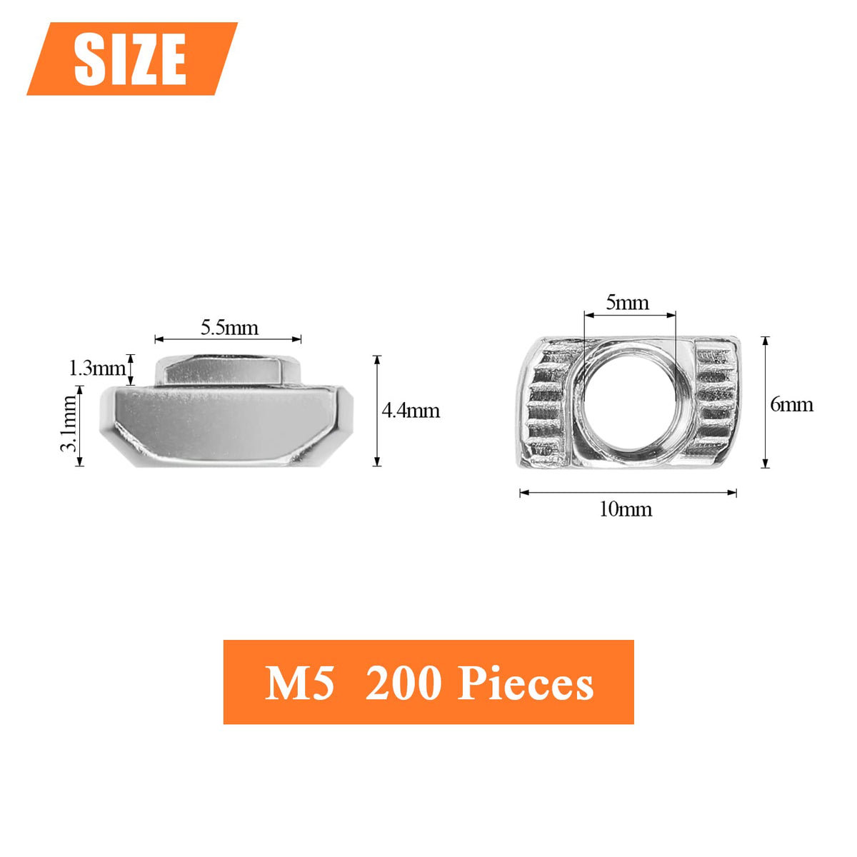 HELIFOUNER 200 Pieces 2020 Series M5 T Nuts, M5 T Slot Nuts for Aluminum Profile