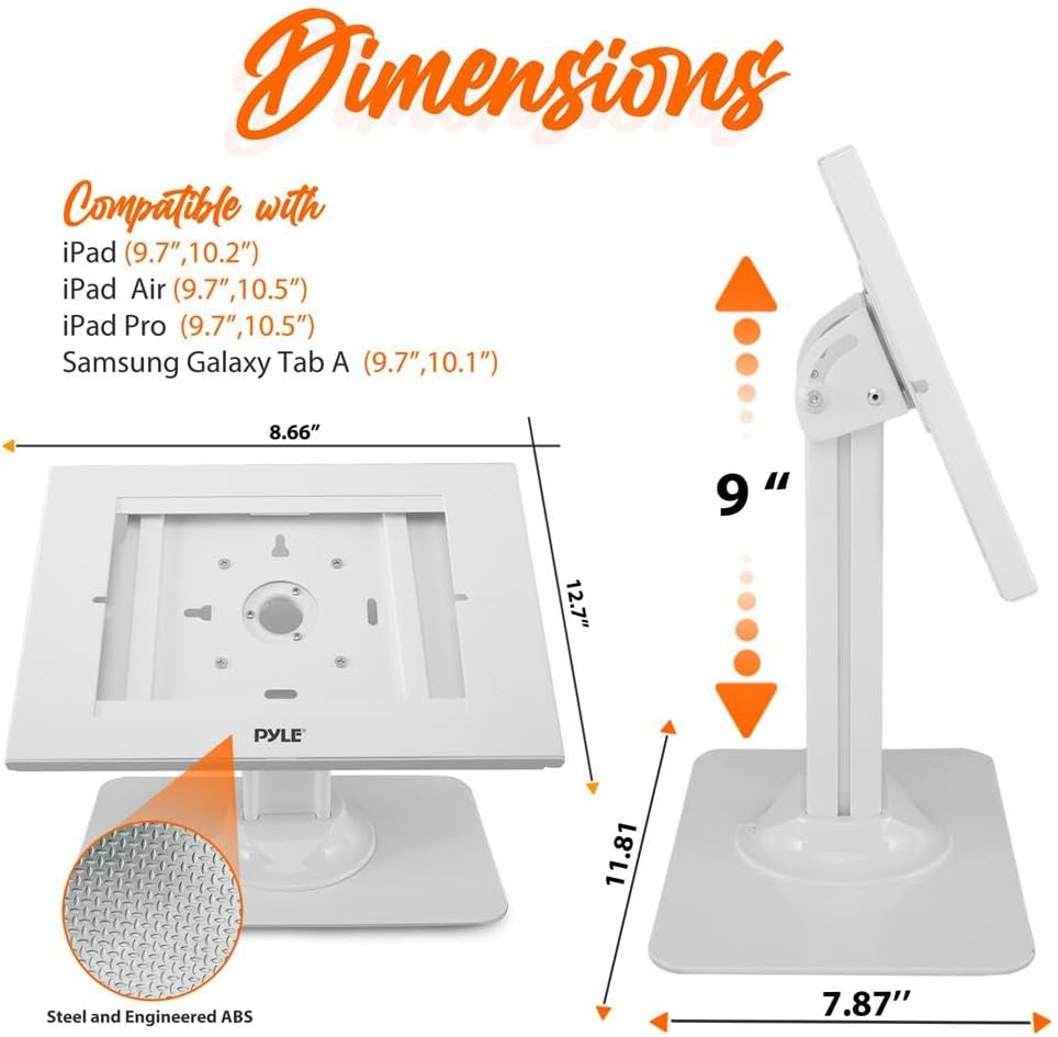 Anti Theft Tablet Security Stand - Table Mount Desktop Ipad Kiosk Stand w/Lock and Key Mechanism, 90° Rotate 75° Tilt