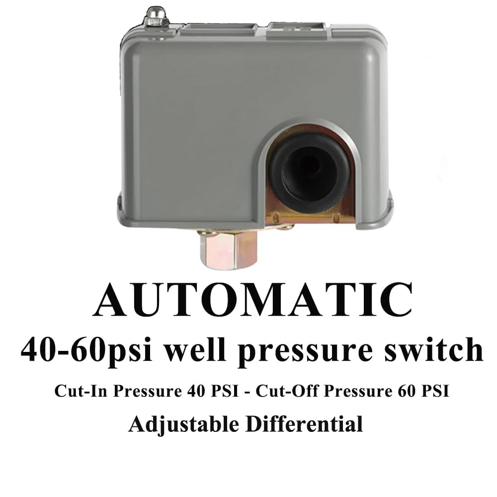 Pressure Switch for Well Pump, 40-60Psi Well Pressure Switch, 1/4" Female