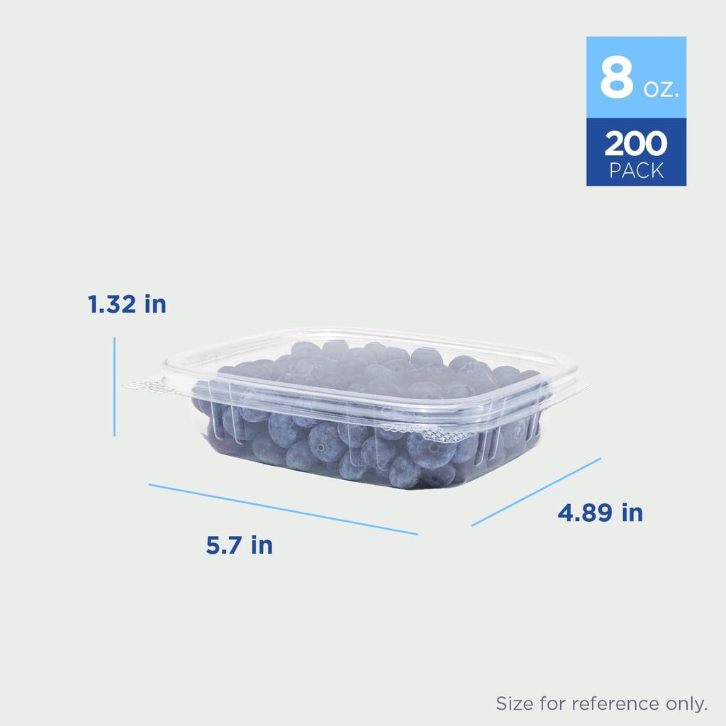 8 oz Clear Plastic Clamshell Containers with Hinged Lids, 200ct