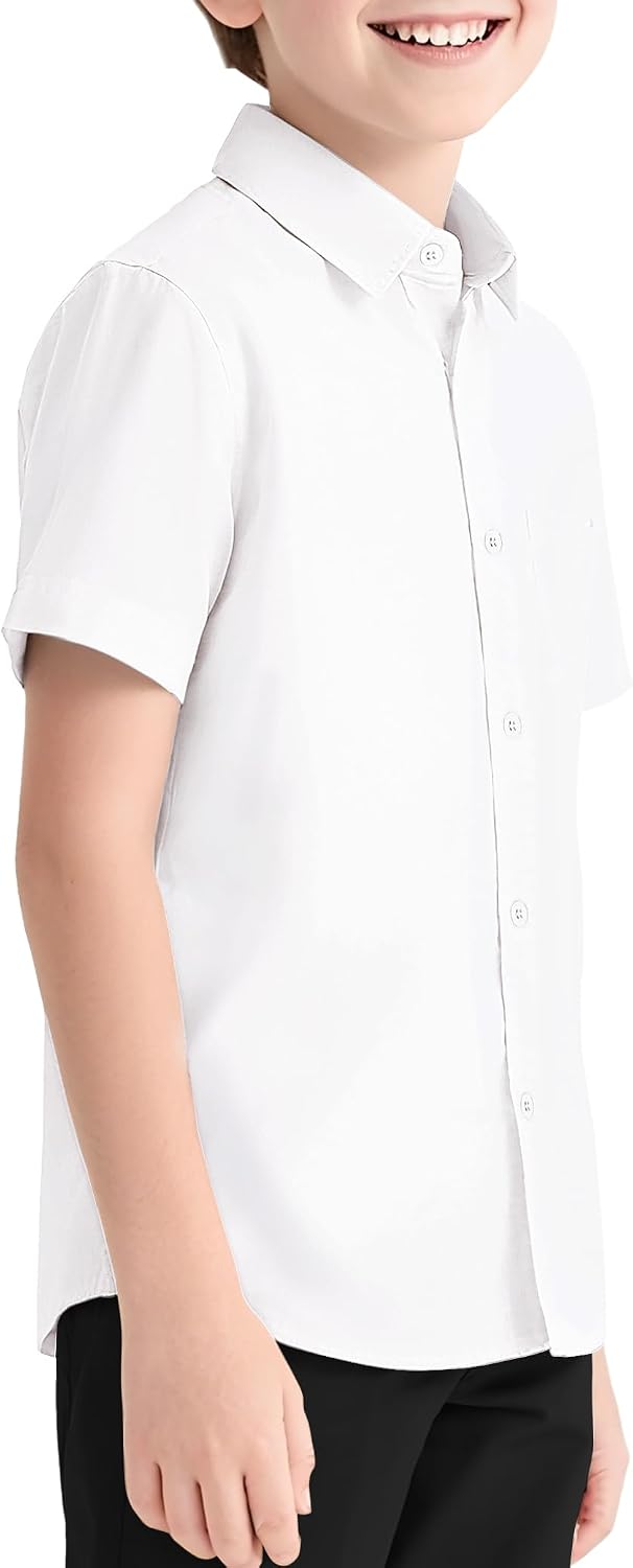 Boys Button Down Dress Shirts Short Sleeve Uniform Oxford Shirt