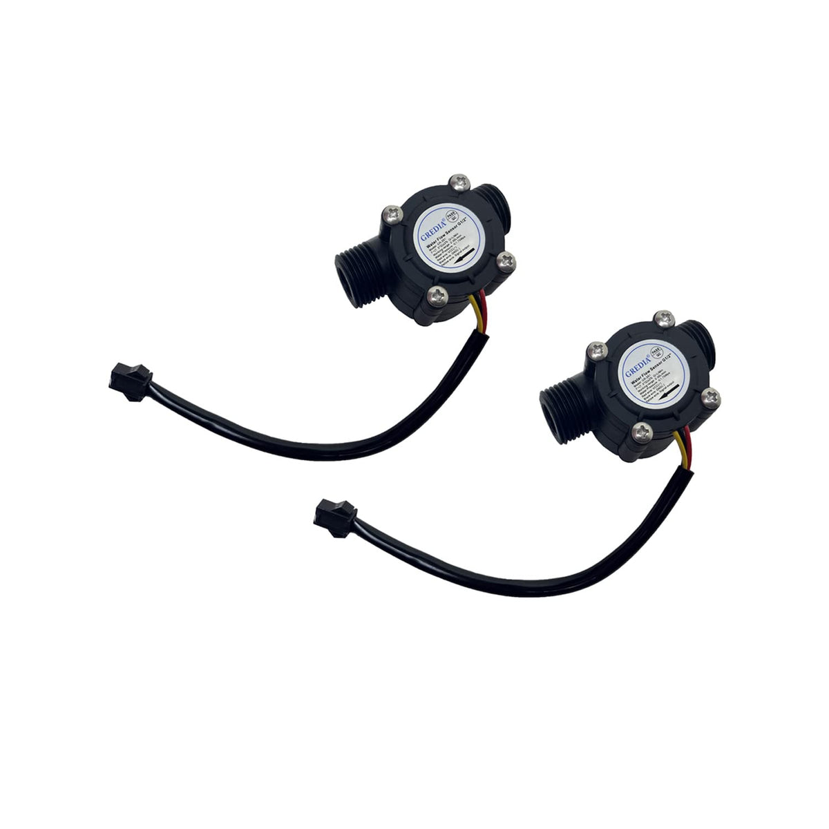 1/2" Water Flow Sensor Food-Grade Switch Hall Effect Flowmeter Fluid Meter Counter 1-30L/min (Pack of 2）