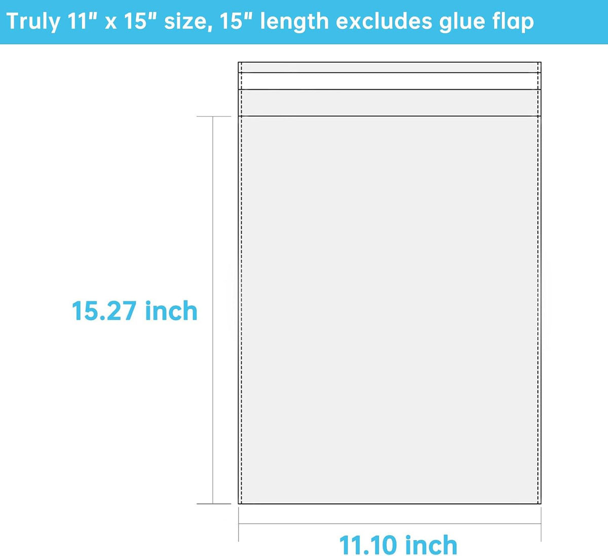 Self Sealing Cellophane Bags, Clear, 11x15 in, 100 Pcs