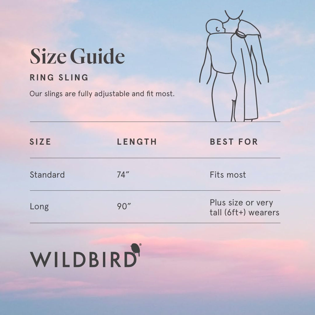 Ring Sling Baby Carrier - 0-36 Months (up to 35 lbs) - Standard (74") Sparrow & Rose Gold Ring - Front, Hip or Back