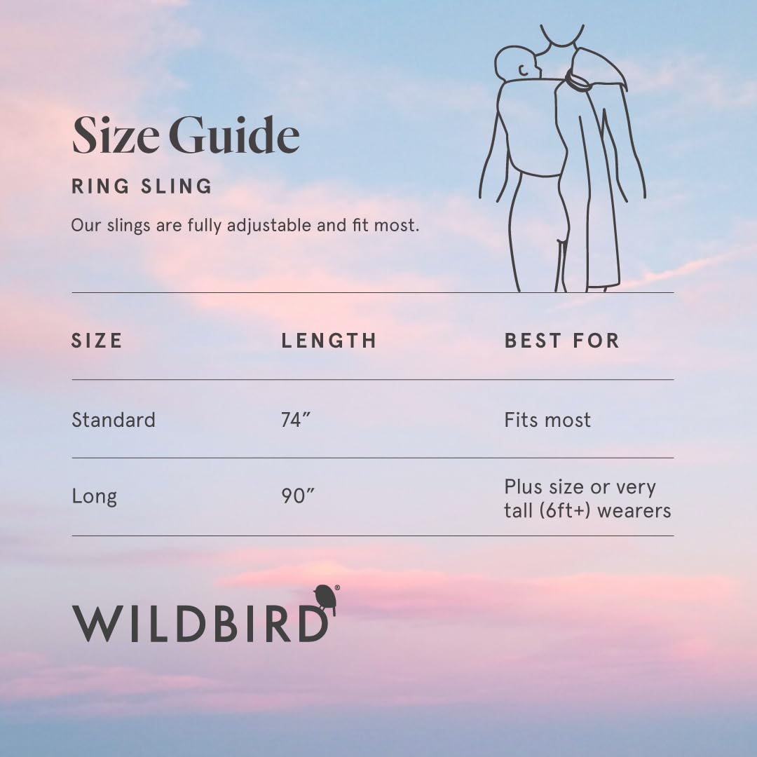 Ring Sling Baby Carrier - 0-36 Months (up to 35 lbs) - Standard (74") Sparrow & Rose Gold Ring - Front, Hip or Back