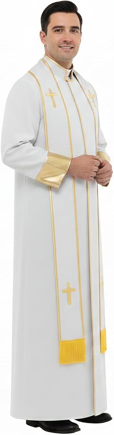 Clergy Cassock Robe for Men Pulpit Pastor Vestment with Stole for Church Minister Events