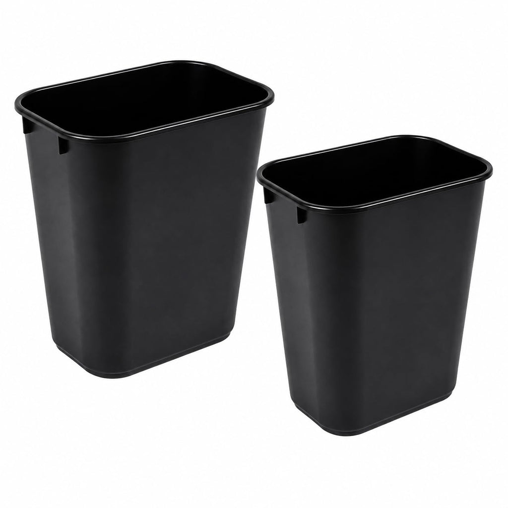 3.5 Gallon Black Wastebasket Under Desk Plastic Trash Can | 2 PACK
