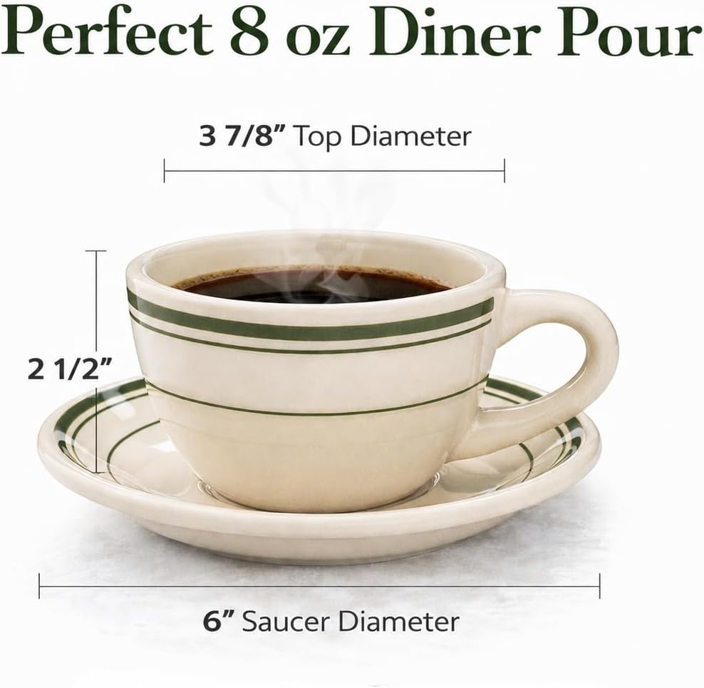 Original 1950 Classic Jersey Diner Coffee Cup and Saucer, Two 2-Piece Sets