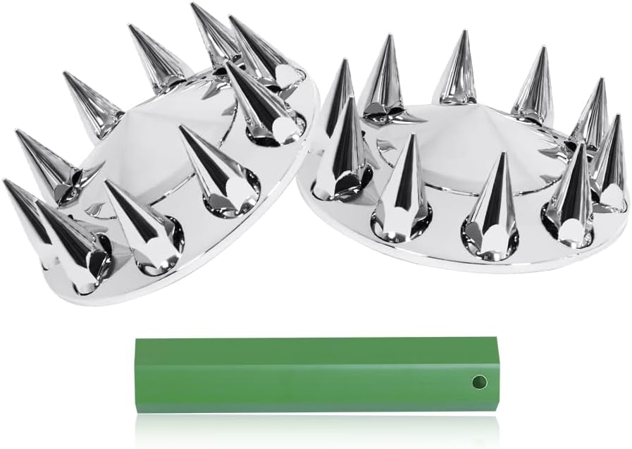Chrome ABS Plastic Front Hub Caps Wheel Axle Covers with 33 mm Screw on Lug Nut Covers for Semi Trucks 1 Pair (Spiked)