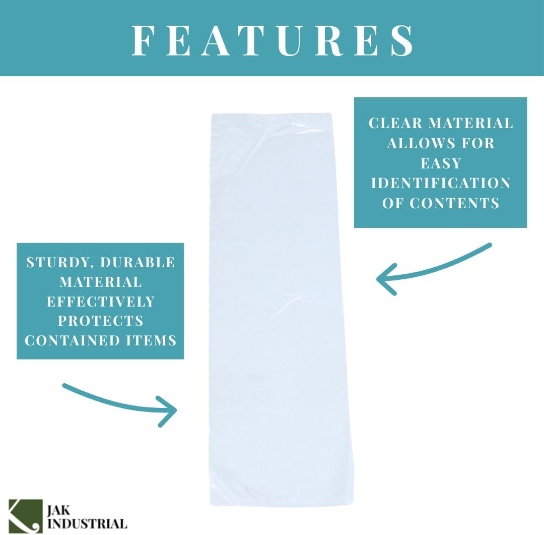 2 Mil 6 x 36 Inch Flat Open Clear Poly Bags - 100 Pack