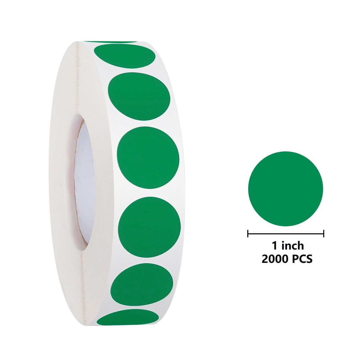 Pack of 2000 Round Color Coding Circle Dots Stickers Labels (1", Green)