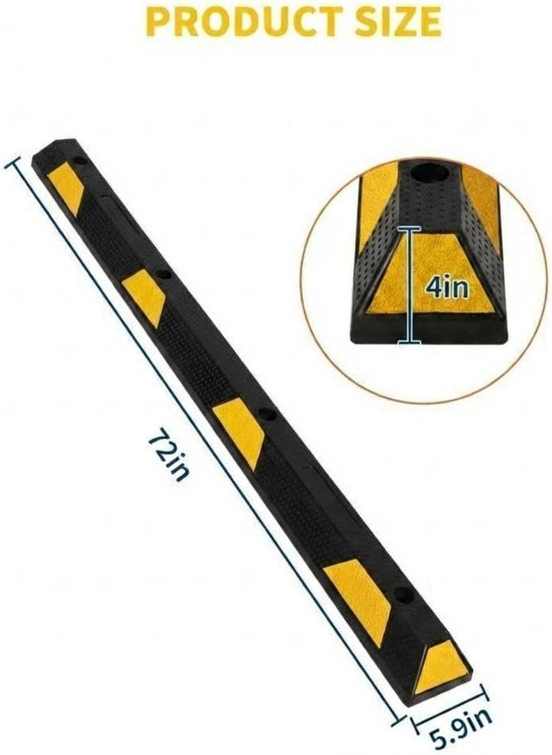 2 Pack 72" Rubber Parking Curb, Heavy Duty Parking Stopper | Durable Wheel Stoppers with Reflective Stripes Parking