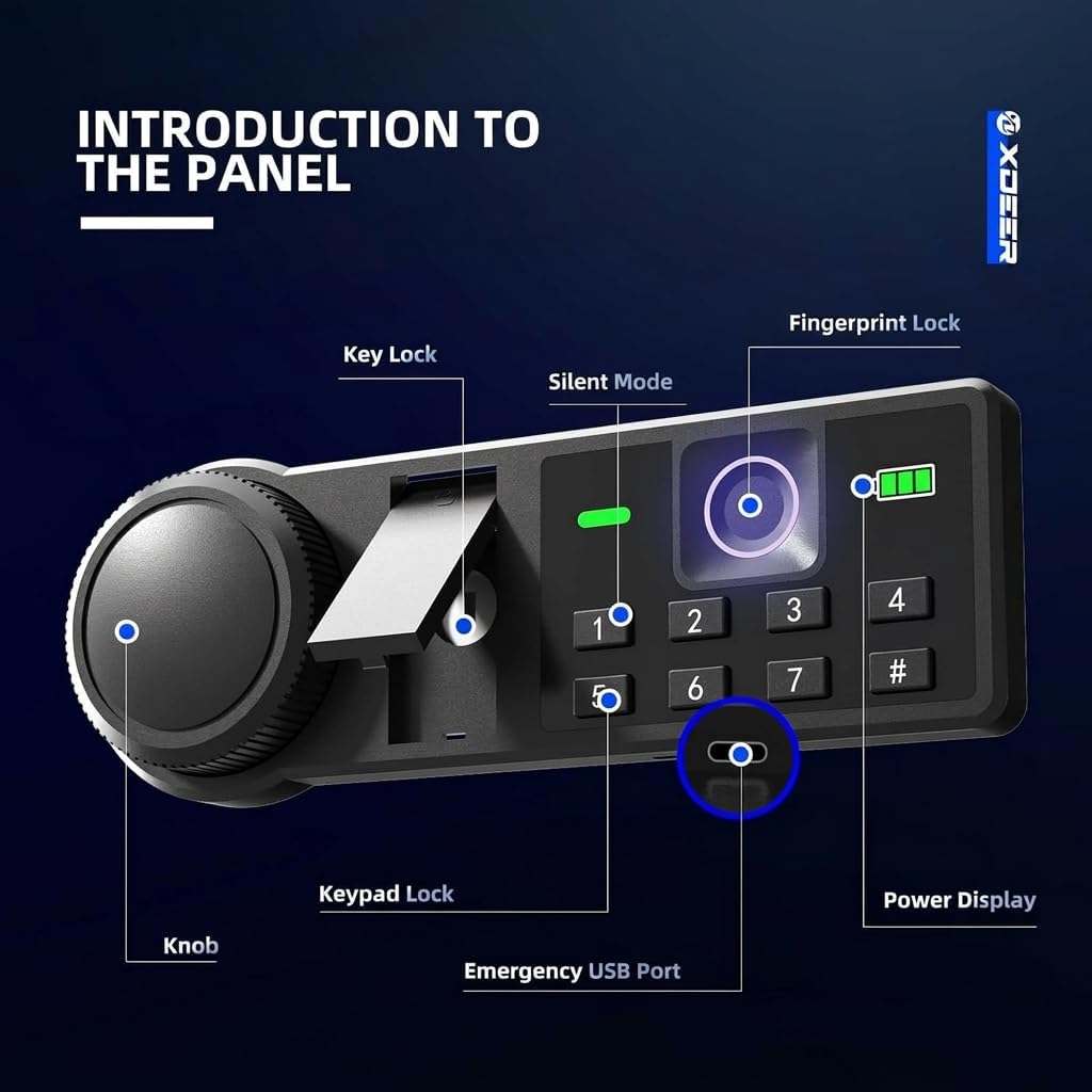 1.69 CuFt Biometric Safe with Fireproof Bag, Home Safe for 4 Pistols | Fingerprint Safe Box with Backlit Keypad & LED