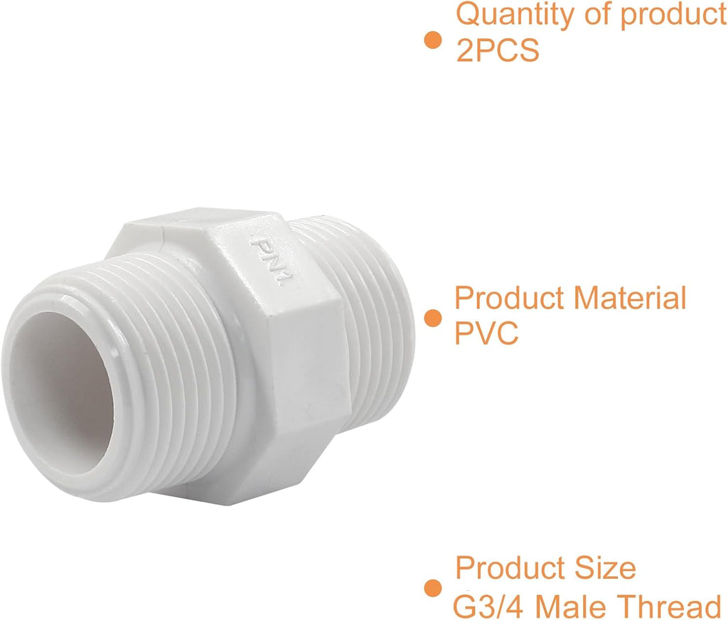Murtenze Pipe Fitting, G3/4 Male Thread Hex Nipple, Pack of 2