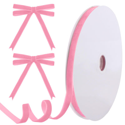 25 Yards Pink Velvet Ribbon for Christmas Tree, 3/8 Inch