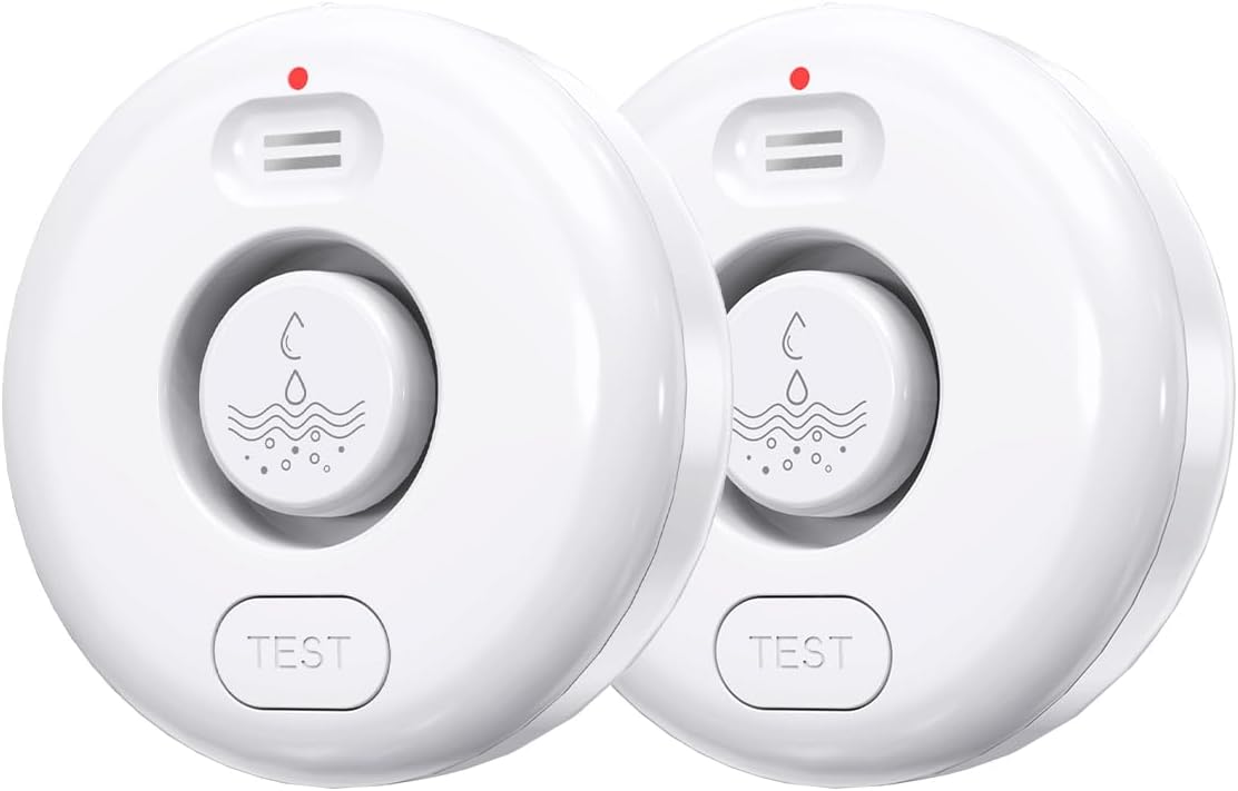 Water Leak Detector for Home 2 Pack, Driping Leakage Flood Detectors IP67 | Wet Moisture Alert, 120dB Adjustable