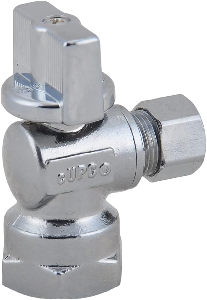 LD Valve -1/4 Turn Angle Stop Valve 1/2-in FIP Iron Pipe x 3/8-in OD Compression, Quarter Turn LF Brass Chrome Plated