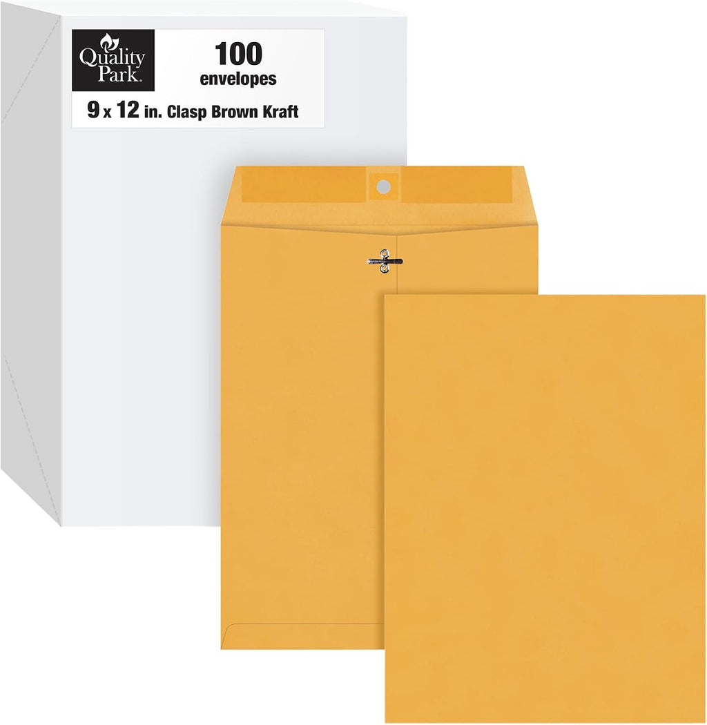 9 x 12 Clasp Envelopes with Deeply Gummed Flaps, Great for Filing, Storing or Mailing Documents, 28 lb Brown Kraft