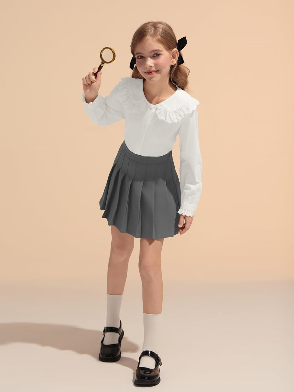 Girls Pleated Skirt Kids School Uniform Elastic High Waist Tennis Skirts with Shorts 5-14 Years